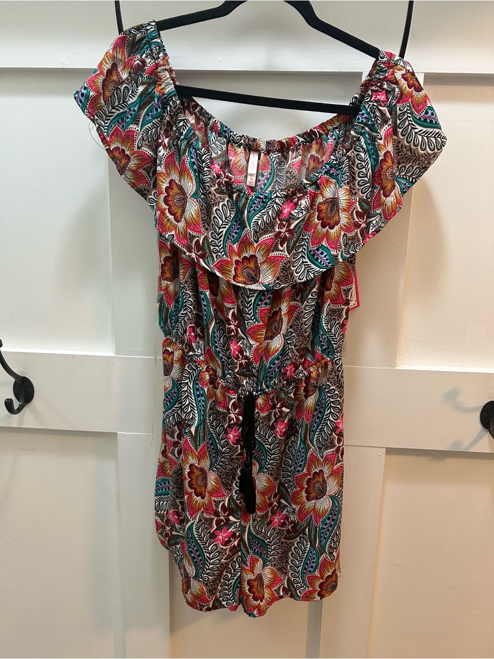 Target Pink Floral Print Off-Shoulder Romper with Teal Accents
